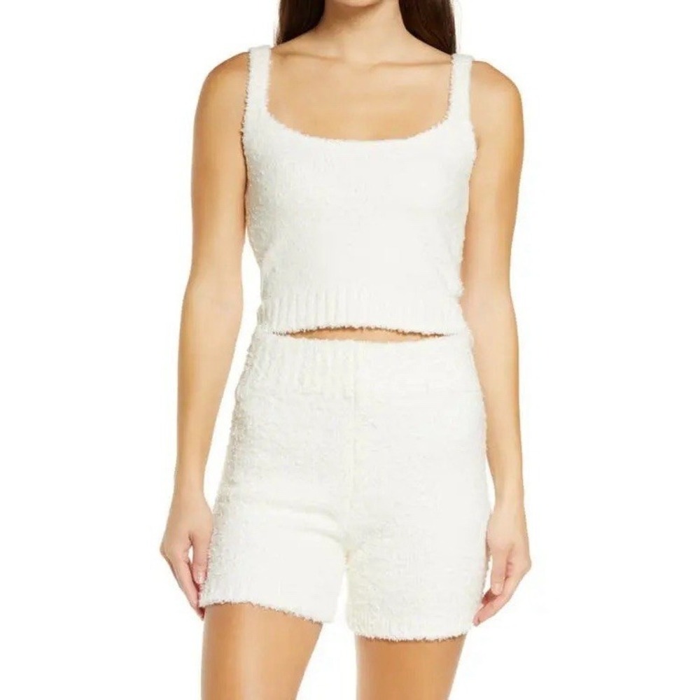 NWT SKIMS Cozy Knit Tank‎ Top Bone/Cream Sz L/XL  Fuzzy Loungewear